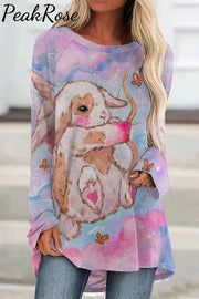 Cute Cupid Bunny Shoots Heart Arrow Tie Dye Printed Tunic