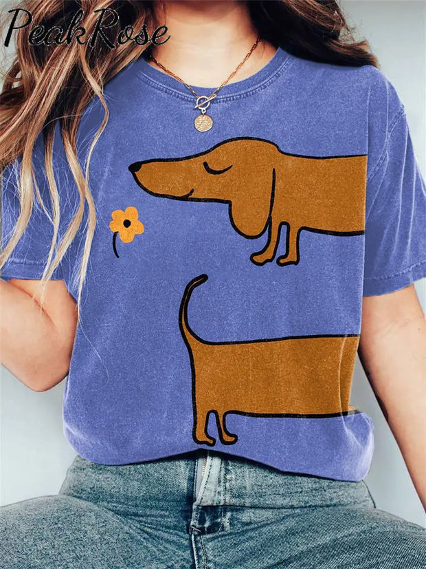 Cute Dachshund Dog Print Casual T-Shirt Purple / S Hot Sell