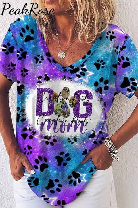 Cute Dog Paw Roaming The Milky Way Starry Sky Mom Loose T-Shirt Raw Edges