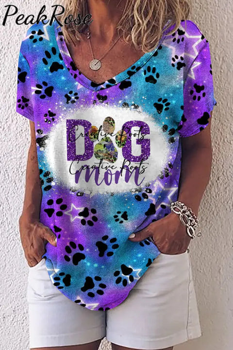 Cute Dog Paw Roaming The Milky Way Starry Sky Mom Loose T-Shirt Raw Edges