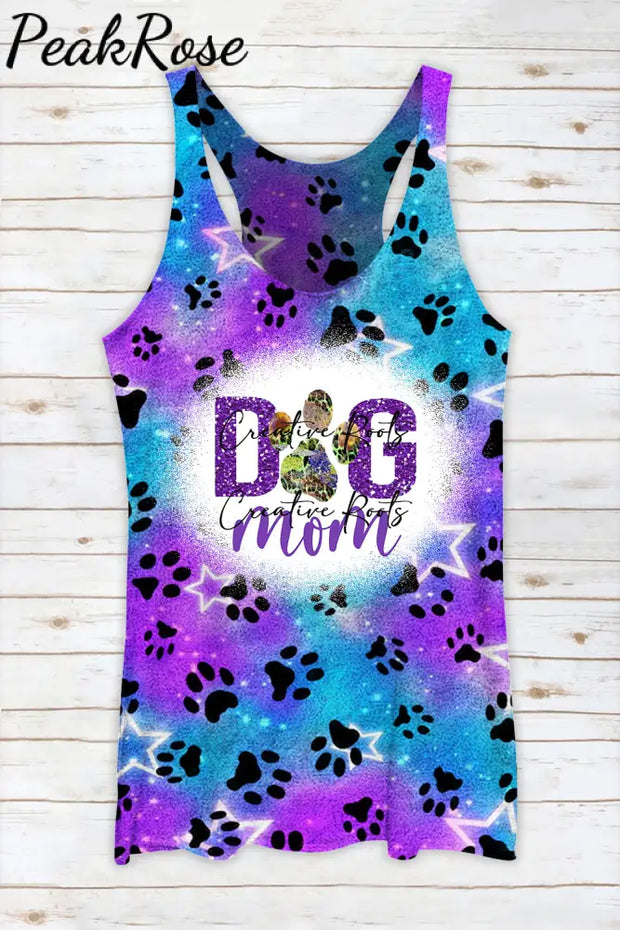 Cute Dog Paw Roaming The Milky Way Starry Sky Mom Racerback Tank Top