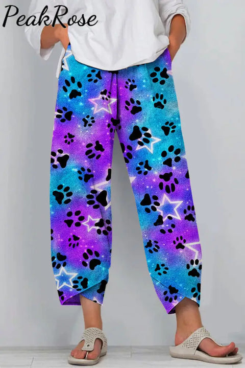 Cute Dog Paws Roaming In The Romantic Milky Way Starry Sky Casual Pants Casual Pant