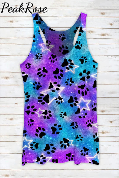 Cute Dog Paws Roaming In The Romantic Milky Way Starry Sky Racerback Tank Top S / Tie Dye