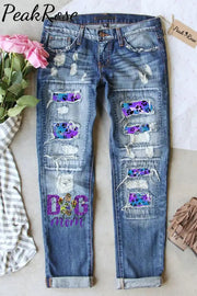 Cute Dog Paws Roaming In The Romantic Milky Way Starry Sky Ripped Denim Jeans S