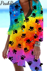 Cute Dog Paws Walk Over A Romantic Rainbow Patch Front Pockets Shirt