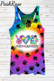 Cute Dog Paws Walk Over A Romantic Rainbow Peace Love Dogs Racerback Tank Top