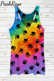 Cute Dog Paws Walk Over A Romantic Rainbow Racerback Tank Top