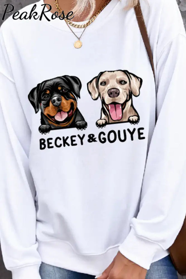 Cute Dogs Graphic Round Neck Pullover Sweatshirt