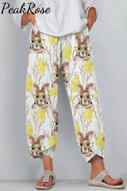 Cute Easter Bunny With Glasses In Eggs Forest Printed Casual Pants Casual Pant