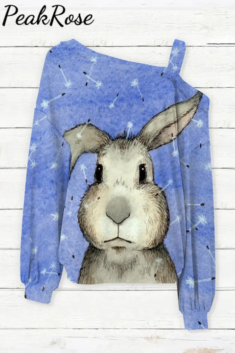 Cute Easter Bunny With Glasses In Eggs Forest Printed Off Shoulder Blouse