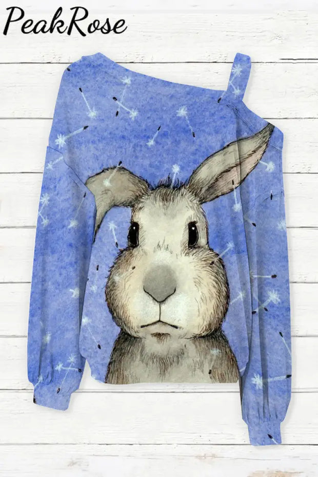 Cute Easter Bunny With Glasses In Eggs Forest Printed Off Shoulder Blouse