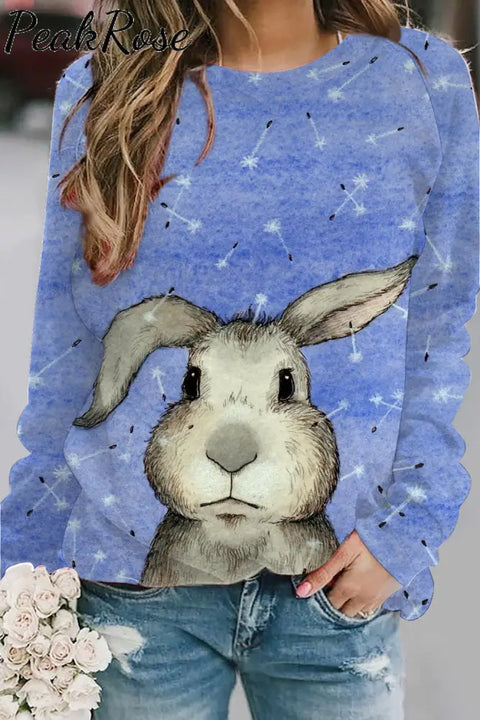 Cute Easter Bunny With Glasses In Eggs Forest Printed Sweatshirt