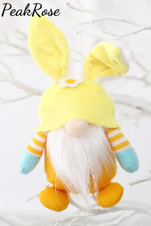 Cute Easter Gnome Doll Pendant With Bunny Ears Hat Yellow