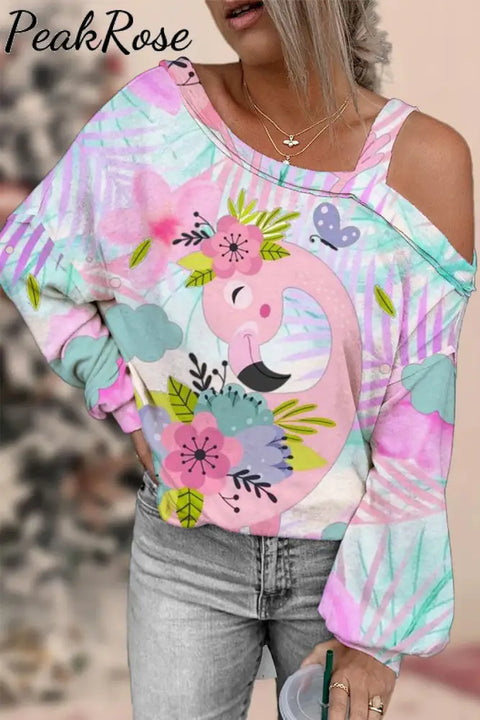 Cute Floral Flamingo Pink Off-Shoulder Blouse