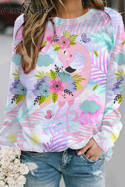 Cute Floral Flamingo Pink Sweatshirt S /