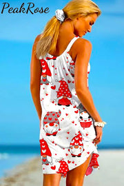 Cute Gnomes Heart Print Sleeveless Dress