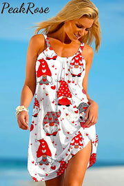 Cute Gnomes Heart Print Sleeveless Dress S