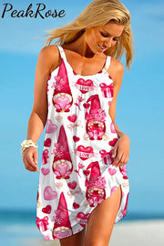 Cute Gnomes & Hearts Love Print Sleeveless Dress S