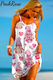 Cute Gnomes & Hearts Love Print Sleeveless Dress S