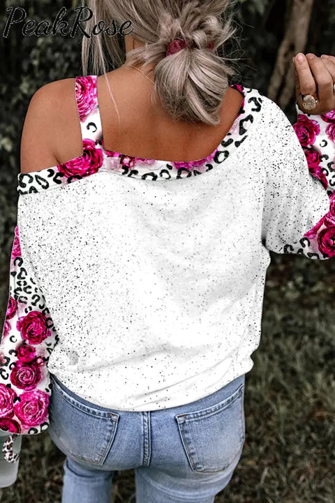 Cute Gnomies Red Rose Leopard Pattern Off-Shoulder Blouse