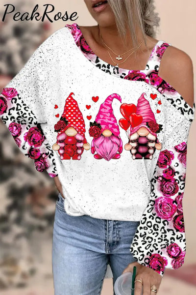 Cute Gnomies Red Rose Leopard Pattern Off-Shoulder Blouse S / Photo Color