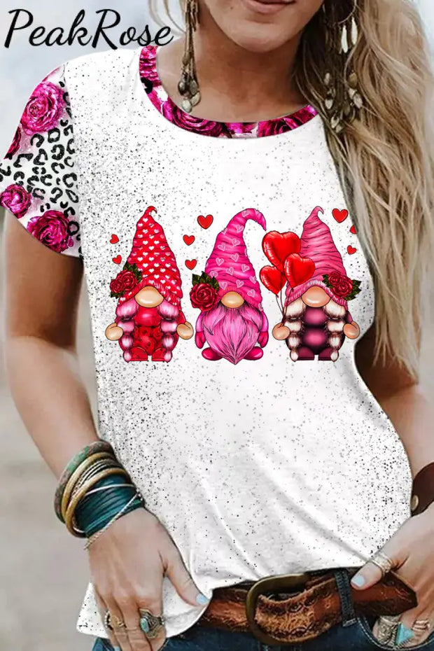 Cute Gnomies Red Rose Leopard Pattern Short-Sleeved T-Shirt Top