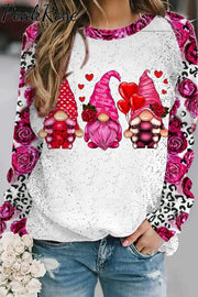 Cute Gnomies Red Rose Leopard Pattern Sweatshirt