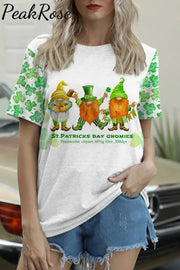 Cute Green Clover Elf Gnome Dwarf Round Neck T-Shirt