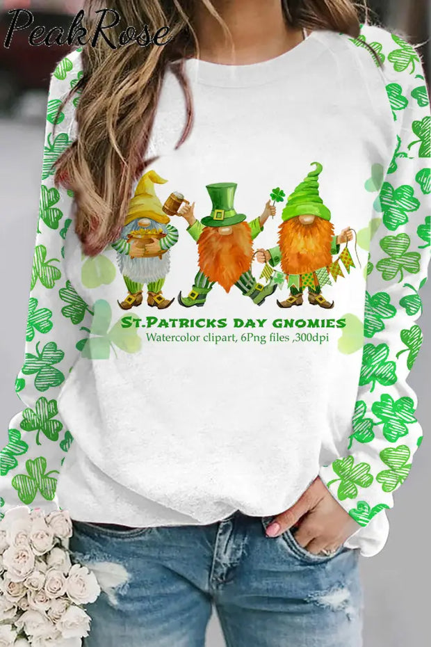 Cute Green Clover Elf Gnome Dwarf Sweatshirt S /