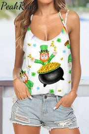 Cute Green Ireland Leprechauns Printed Halter Top S / Tops