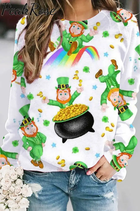 Cute Green Ireland Leprechauns Printed Sweatshirt