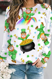 Cute Green Ireland Leprechauns Printed Sweatshirt S /