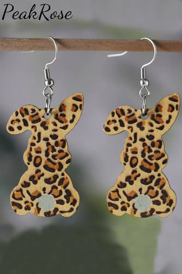 Cute Leopard Easter Bunny Printed Wooden Earrings