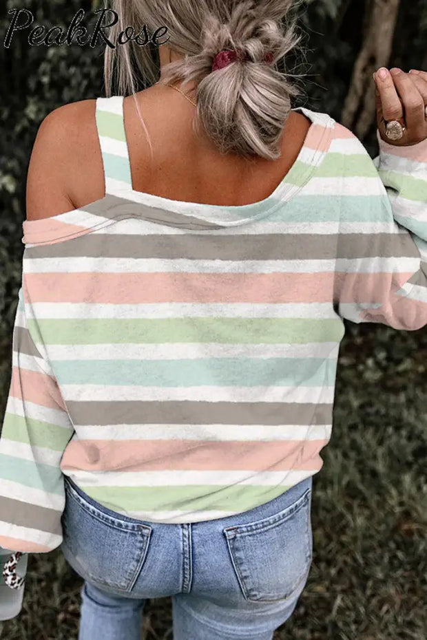 Cute Leopard Easter Bunny Stripe Off-Shoulder Blouse