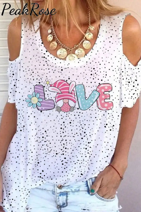 Cute Love Gnome Cold Shoulder T-Shirt S / Polka