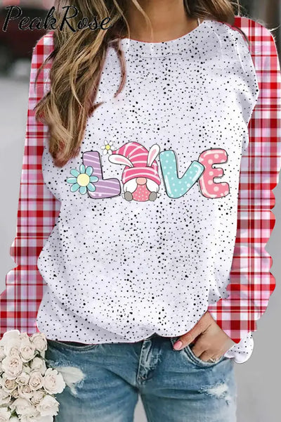 Cute Love Gnome Red Plaid Sleeve Sweatshirt S / Polka