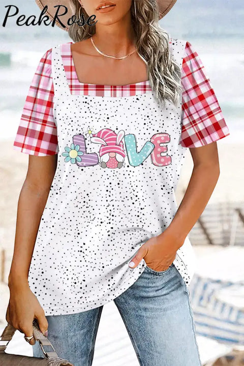 Cute Love Gnome Square Neck T-Shirt S / Polka T-Shirt