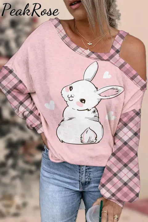 Cute Rabbit Print Off-Shoulder Blouse S / Pink