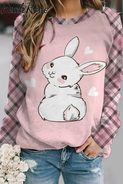 Cute Rabbit Print Sweatshirt S / Pink