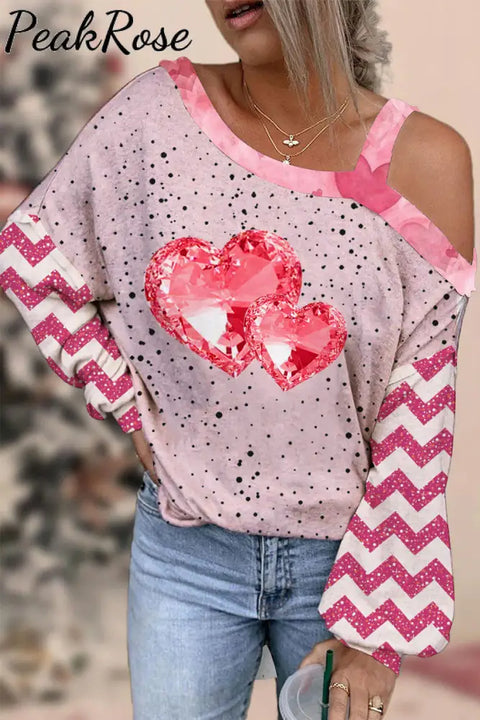 Diamond Double Heart Pink Off-Shoulder Blouse