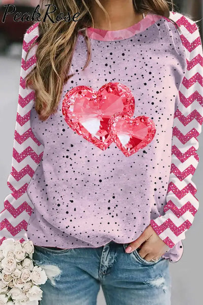 Diamond Double Heart Pink Sweatshirt S /