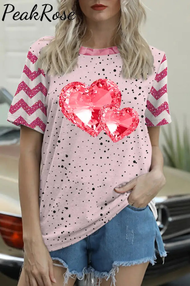 Diamond Double Heart Pink T-Shirt