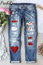 Diamond Heart Ripped Jeans S / Blue