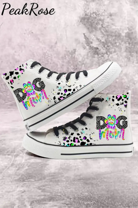 Dog Mom Colorful Tie-Dye Paw Leopard Print Lace-Up High-Top Canvas Loafers