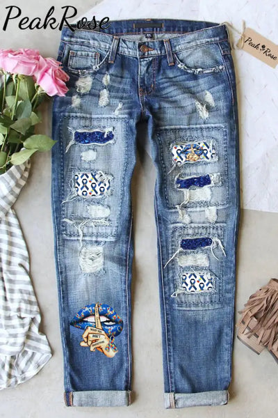 Don’t Jugde What You Understand Print Ripped Denim Jeans