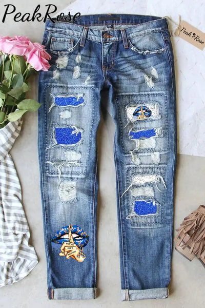 Don’t Jugde What You Understand Printed Ripped Denim Jeans S