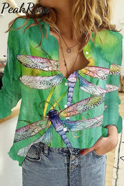 Dragonflies Paintings Long Sleeve Shirt Women