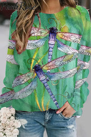 Dragonflies Paintings Round Neck Long Sleeve Sweatshirt