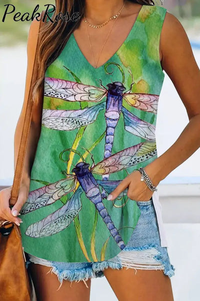 Dragonflies Paintings Sleeveless V-Neck Tank S / Photo Color Top