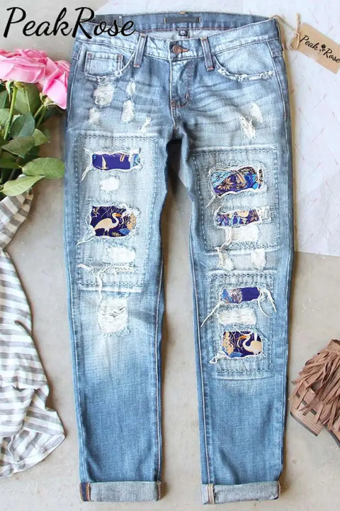 Dream Blue Giant Wood Garden Flying Bird Butterfly Light Jeans